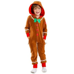 Tipsy Elves Kids Gingerbread Man Jumpsuit - Cozy One-Piece Christmas Gingerbread Pajamas for Kids - 1 of 3