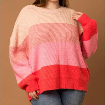 Women's Striped Knit Sweater - Plus - GILLI