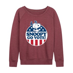Women's - Peanuts - Snoopy Go Vote Lightweight French Terry Wide Neck Long Sleeve Shirt - 1 of 4