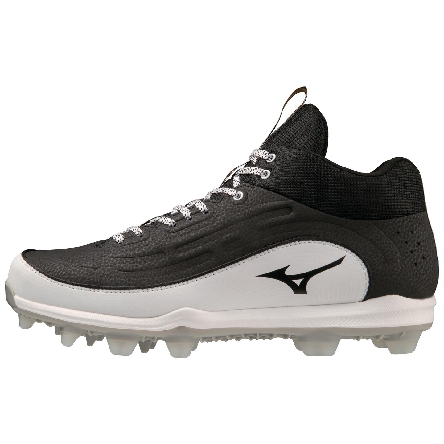Мужские бутсы Mizuno Ambition 3 Mid TPU Molded Baseball Cleat, 15, Black-White, цвет: Чёрный — фото 1