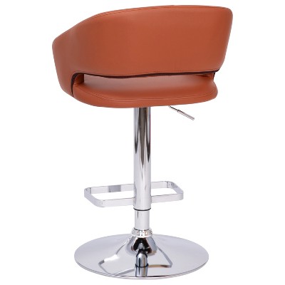 Erik Cognac Vinyl & Chrome Adjustable Swivel Barstool