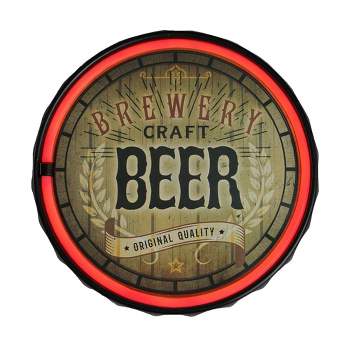 Northlight 12.5" Battery Operated Neon Style LED Lighted Beer Bottle Cap Wall Sign - Brown/Red