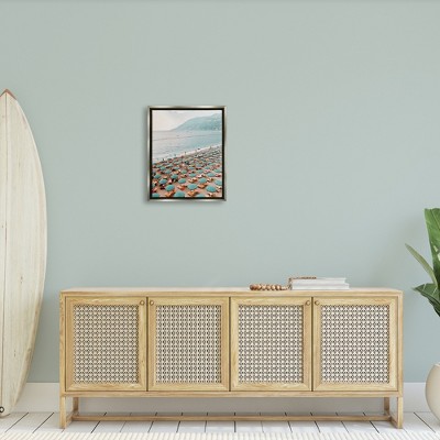 Gray Floater Framed Coastal Beach Umbrellas Canvas Print, 17 x 21