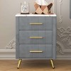 ORRD Upholstered Wooden Nightstand with 3 Drawers and Metal Legs&Handles, Bedside Table with Marbling Stickers Worktop - Grey - 3 of 4