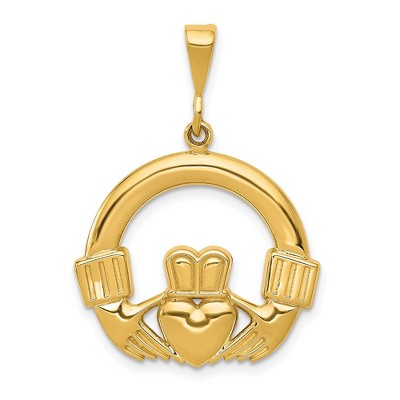 Black Bow Jewelry 14k Yellow Gold Claddagh Pendant, 23mm (7/8 inch)