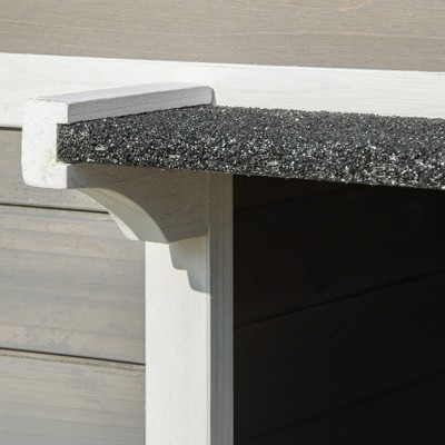 Large Dark Gray and White Wooden Outdoor Cat House with Porch