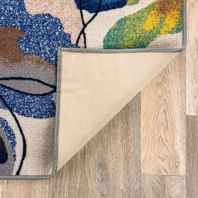 Cream Floral Tufted Nylon Non-Slip Area Rug