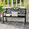Tangkula 2-person Metal Bench w/ Floral Pattern Slanted Backrest Slatted Surface Black - 3 of 4