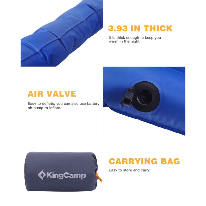 KingCamp Double Self Inflating Camping Sleeping Pad Mat with 2 Pillows, 5 of 8