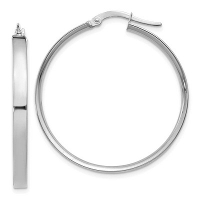 Black Bow Jewelry 3mm x 35mm White Rhodium Plated 14k Yellow Gold Round Hoop Earrings