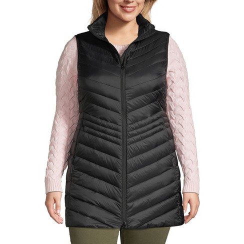 Lands' End Women's Plus Size Wanderweight Ultralight Packable Long Down  Vest - 3X - Black