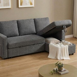 Dyonery 81" Chenille Sleeper Sofa Bed with Reversible Storage Chaise, L-Shaped Pull Out Sectional Couch for Guest Room - 1 of 4