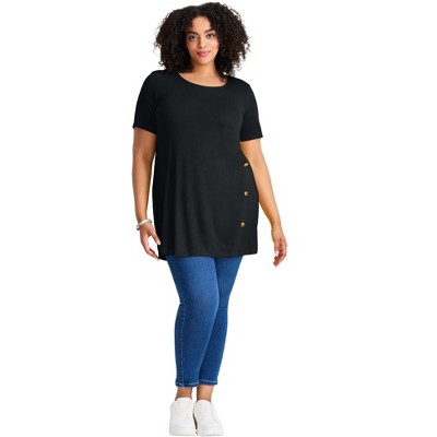 Avenue Women's Plus Size Button Detail Tunic Tee