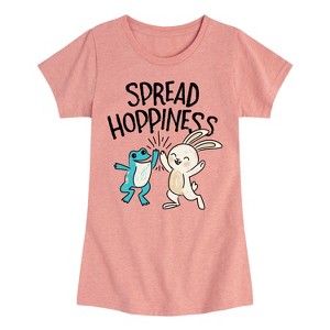 Girls' - Instant Message - Frog and Bunny Spread Hoppiness Fitted Short Sleeve Graphic T-Shirt - 1 of 4