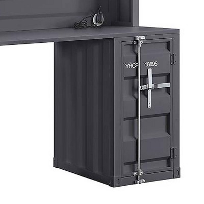 Sleek Gunmetal Black Computer Desk with Hutch and Power Outlet