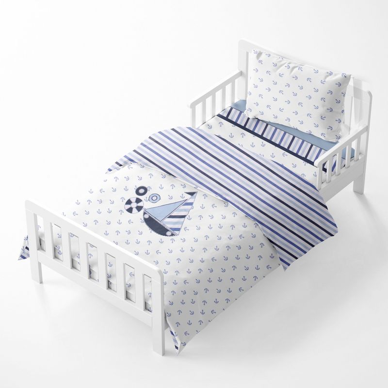 Bacati - Little Sailor Anchor Boat Blue Navy 4 pc Toddler Bedding Set, 3 of 9