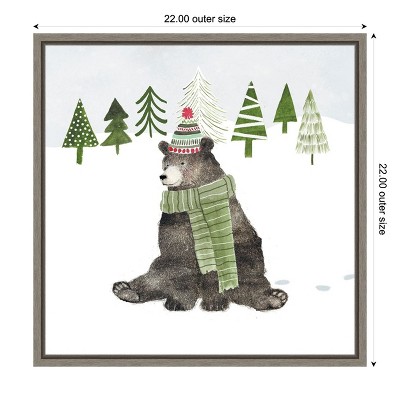Woodland Christmas Bear Canvas Print with Grey Frame 22 x 22