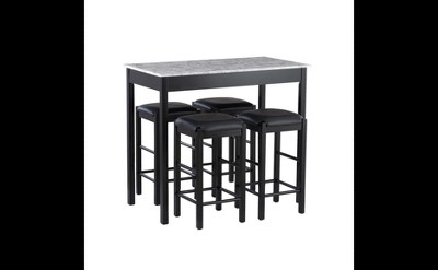 Espresso Faux Marble 5-Piece Counter Height Dining Set