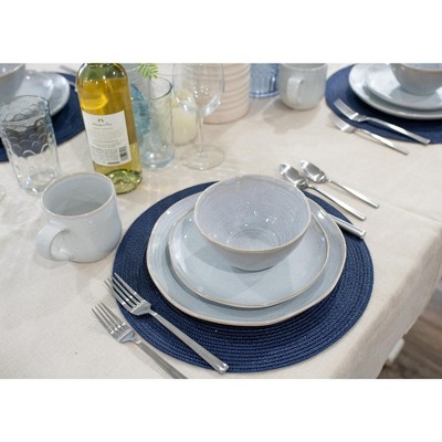 Pale Grey Ceramic 16-Piece Dinnerware Set with Glaze Finish
