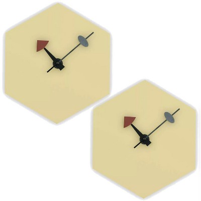 LeisureMod Manchester Modern 14" Hexagon Wall Clock with Silent Sweep, Set of 2