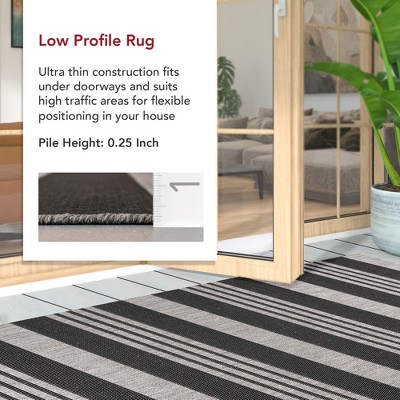 Gray Striped Synthetic 4' x 6' Easy-Care Outdoor Rug