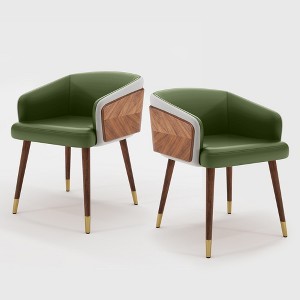 ARTPLAN Mid Century Modern Dining Chair Set of 2,Faux Leather Uphoolsted Accent Arm Chair,Walnut with Beech Feet for Dining Room/Home Office - 1 of 4