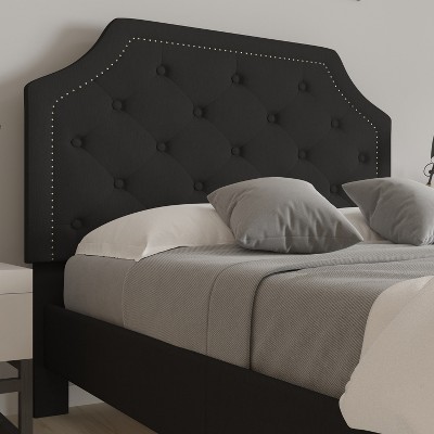 Contemporary Black Full Platform Bed with Gold Nailhead Trim and Tufted Upholstery