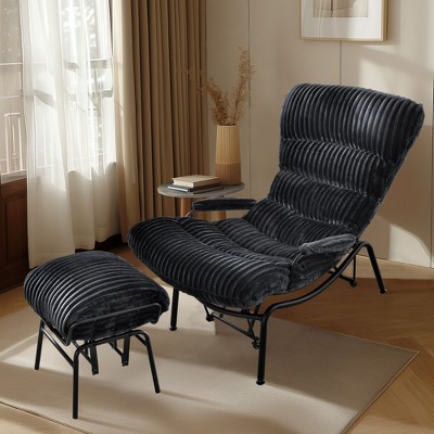 XIZZI Modern Rocking Chair with Ottoman, 6" Plush Cushion - 8 Colors (Brown, White, Gray, etc.) | Polyester & Iron | Space-Saving Design
