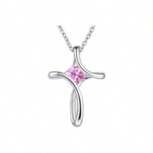 Cross necklace for women, birthstone necklace with diamond, sideways cross , birthday gift for women - 1 of 4