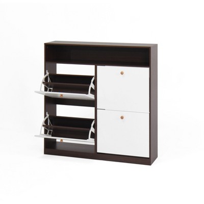Lirago,39.37"L*9.45"W*39.37"H,4-Door Flip Shoe Storage Cabinet with Wooden Handles & Anti-Tip Design - Space Saving Entryway Organizer