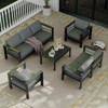 7-Seat Aluminum Patio Furniture Set – 5-Piece Outdoor Sectional Conversation Set with 4" Wide Armrests, Coffee Table & Thick Cushions, Grey - 2 of 4
