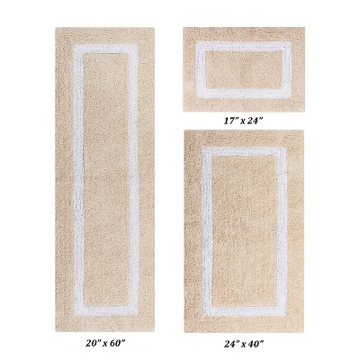Hotel Bath Rug 100% Premium Cotton Tufted Weave Two Tone Reversible 3 Piece Bathroom Rug Set, Super Soft & Water Absorbent, Machine Washable Bathmat