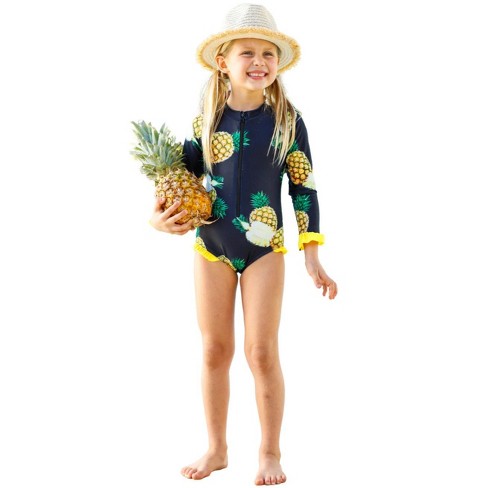 Girls Be A Pineapple One Piece Rash Guard Swimsuit - Mia Belle Girls, 6Y/6X