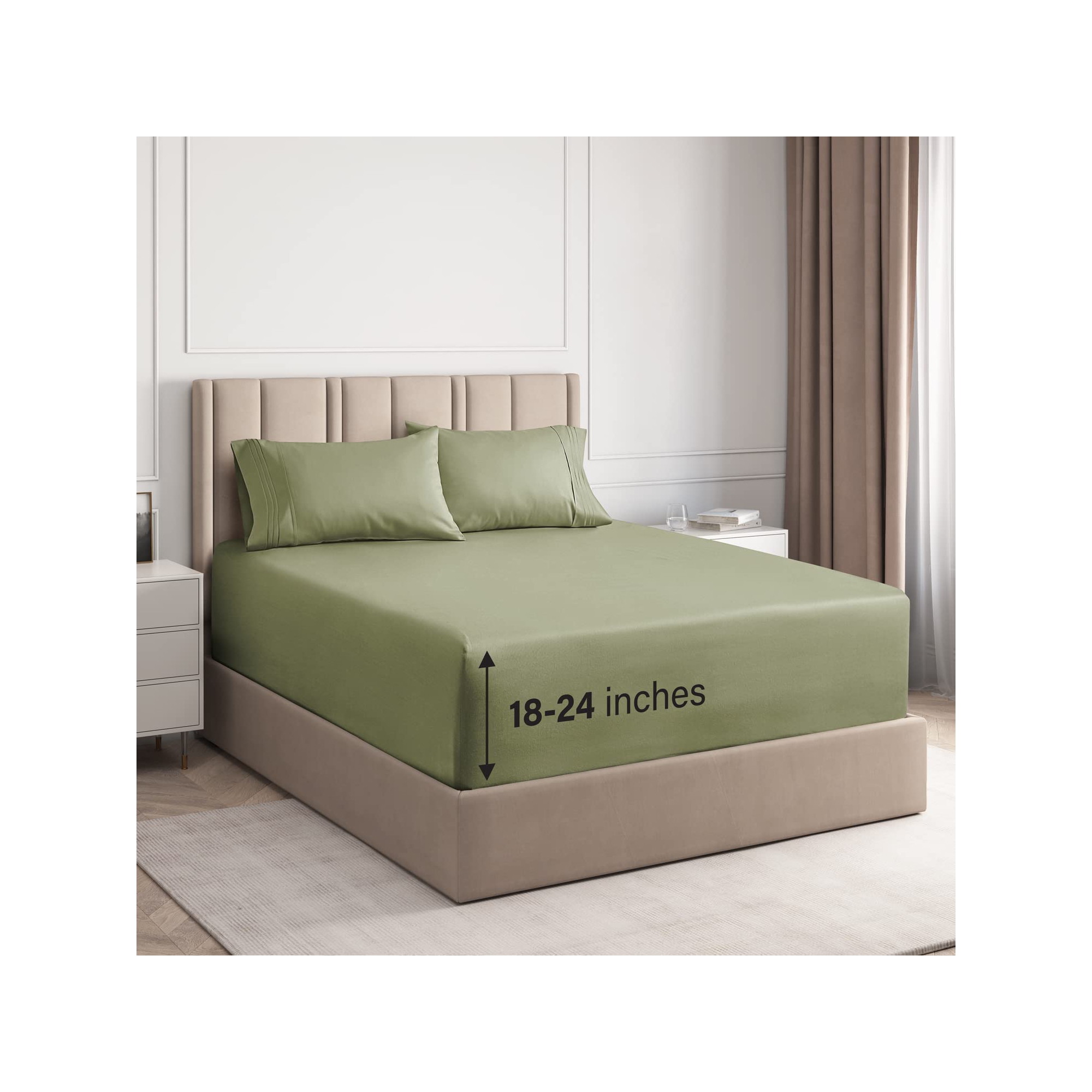 CGK Linens Extra Deep Pocket 4 Piece Sheet Set in Sage Green, Size Queen