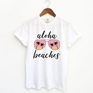 Simply Sage Market Women's Aloha Beaches Sunglasses Short Sleeve Garment Dyed Tee - 1 of 2