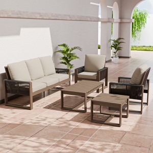 EAGLE PEAK Natural Cedar Wood Conversation Set, Outdoor Patio Furniture with Coffee Table and Side Table - 1 of 4