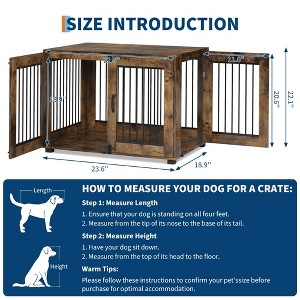Rustic Dog Crate Furniture, Wood Metal Kennel Table with 3 Doors, Rustic Dog Cage Indoor Decorative - 1 of 4