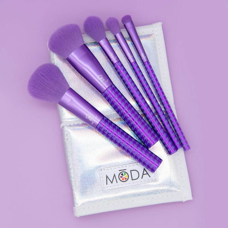 MODA Brush Keep It Classy Metallic Purple 6pc Face Flip Makeup Brush Set., 4 of 14