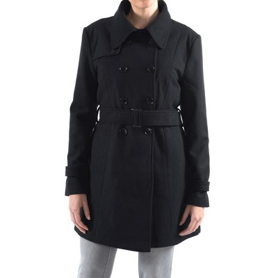 Alpine Swiss Keira Womens Black Wool Double Breasted Belted Trench Coat ...
