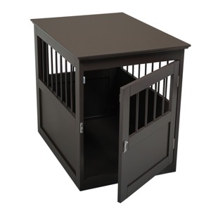 Sevobal Pet Crates and Houses Wood Indoor Dog Crate Furniture, End Table Designed Dog Kennel with Side Slats, Modern Dog Fence, Brown, 24.4"*20"*27.5" - 1 of 4