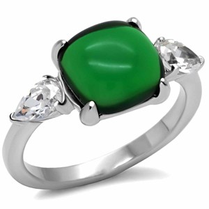 Slickblue Polished Stainless Steel Ring with Synthetic Emerald Glass -Three-Stone Design, Women's Jewelry, Size 5-10 - 1 of 4
