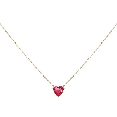 Unique Bargains Women's Birthstone Cubic Zirconia 18K Gold Plated Heart Necklace 17.7"