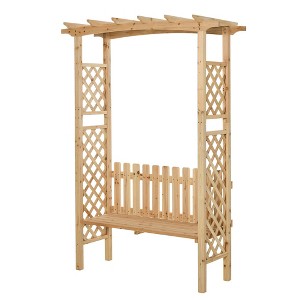 Outdoor Garden Bench Arch Pergola with Natural Fir Wood Build, Protective Varnish - 1 of 4