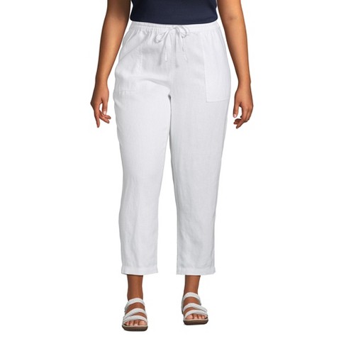 Lands' Women's Plus Size High Rise Pull On Tie Linen Pants - 26w - White : Target