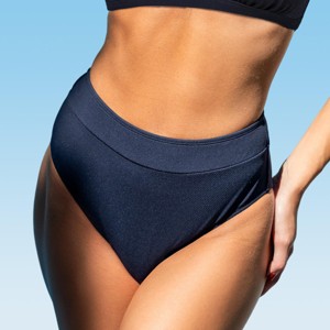 Women's Ribbed Dark Navy High-Rise Bikini Bottoms - Cupshe - 1 of 4