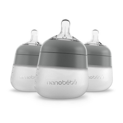 nanobebe Silicone Baby Bottle Set - Gray - 5oz/3pk