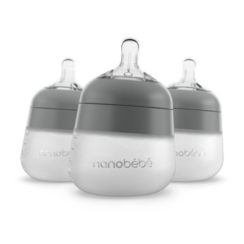 Nanobebe Flexy Silicone Baby Bottle Anti colic Nipple Soft Body Stable Base Gray 5oz 3pk Target