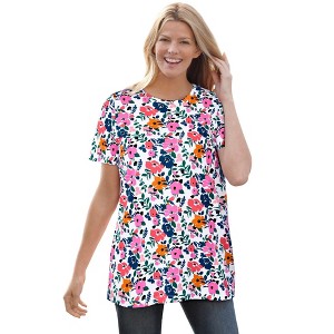 Woman Within Perfect Printed Short-Sleeve Crewneck Tee - 1 of 4