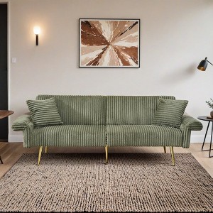 79 inch corduroy sofa bed, foldable double sofa bed with folding armrests, suitable for living rooms - Leovsnove - 1 of 4