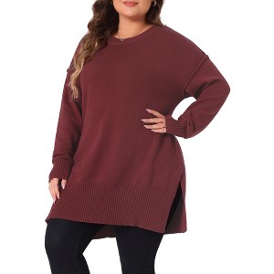 Agnes Orinda Women's Plus Size Crew Neck Long Sleeve Slit Hem Knit Pullover Sweaters - 1 of 4